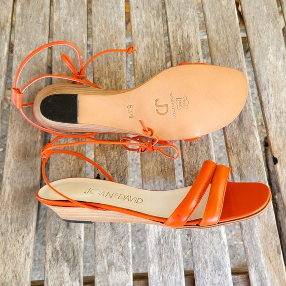 NIB JOAN & DAVID Orange Leather Ankle Wrap Wedge Sandals Shoes 6.5 M - Picture 4 of 4